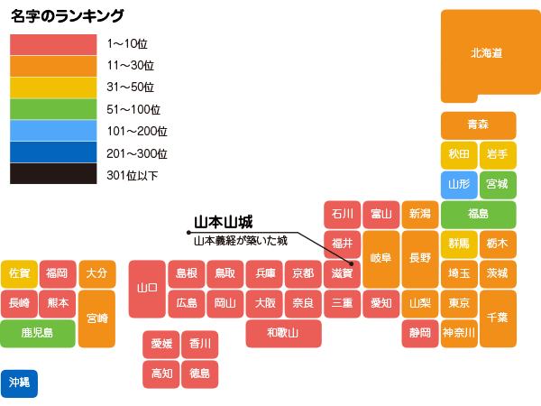 山本の苗字分布