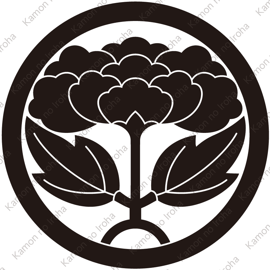 中輪に葉付き牡丹紋