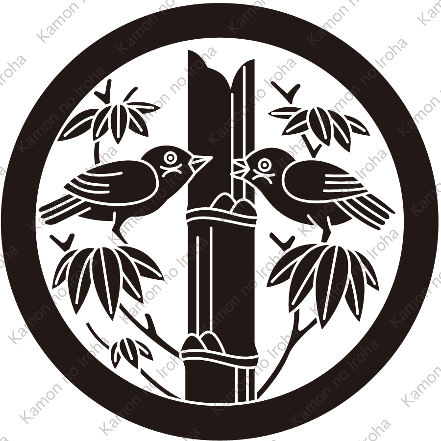 中輪に一本切り竹笹に雀紋