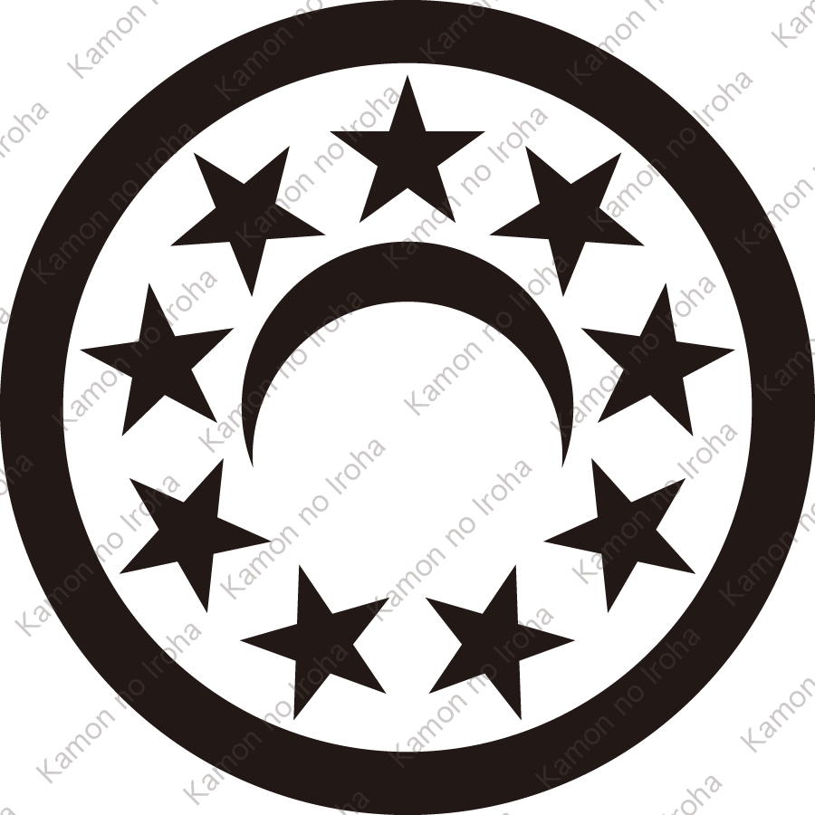 中輪に九つ銀星に三日月紋