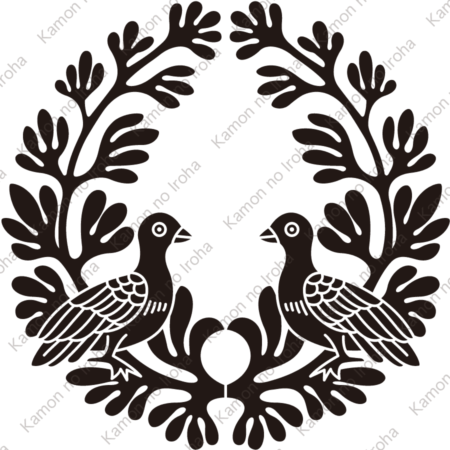 抱き寓生の丸に対い鳩紋