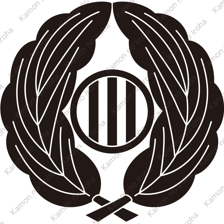 抱き柏に丸に竪三つ引き紋