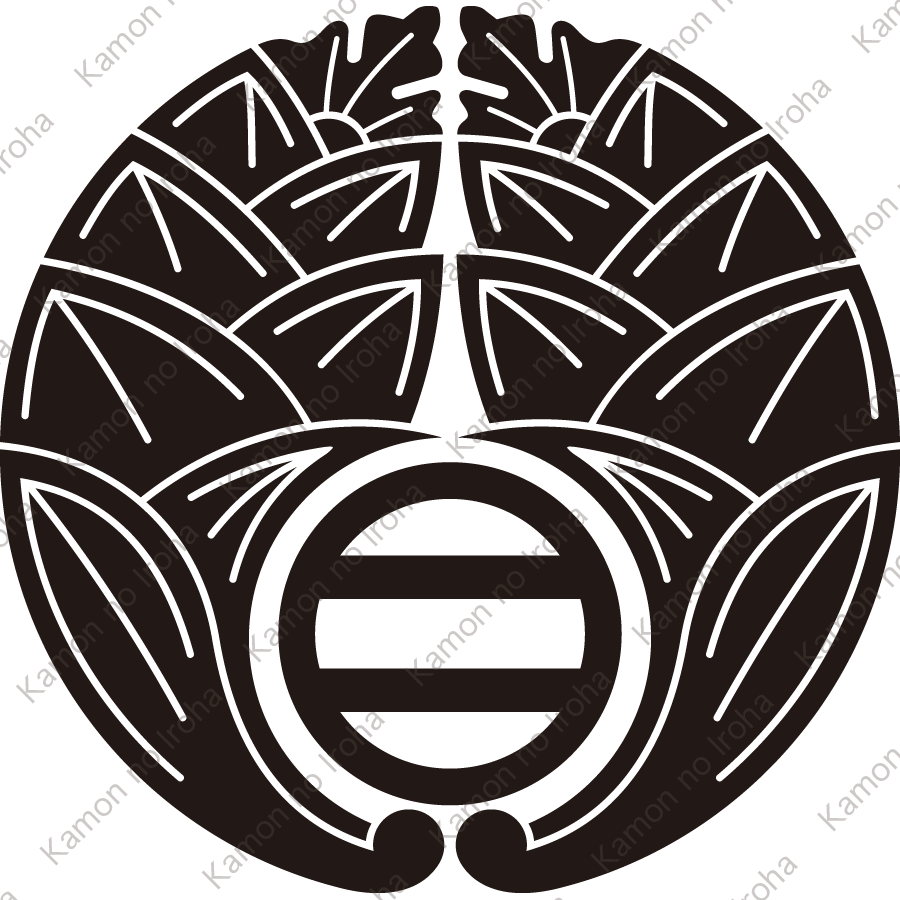 抱き茗荷に丸に二つ引き紋