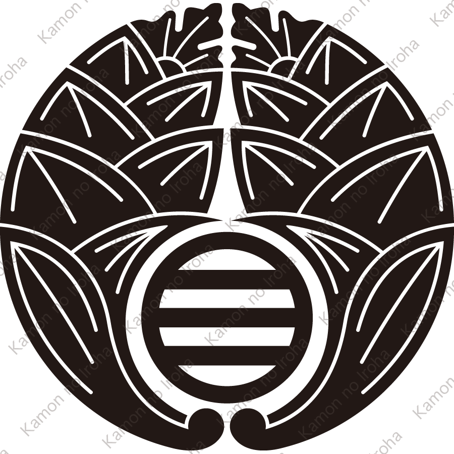 抱き茗荷に丸に三つ引き紋