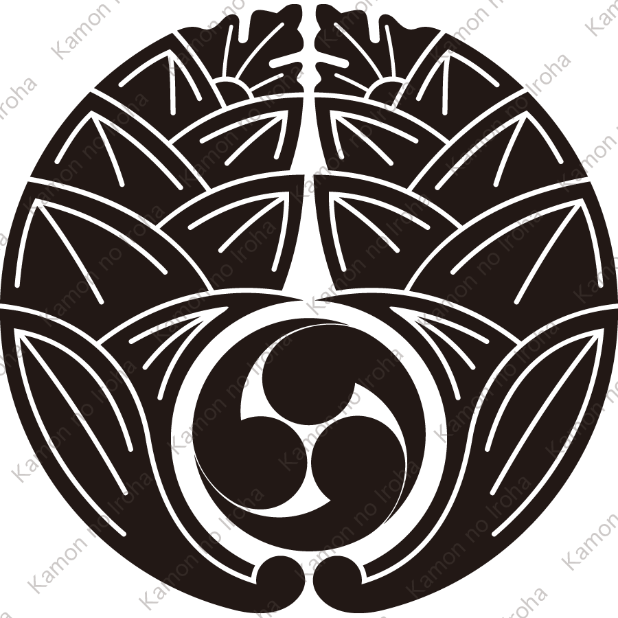 抱き茗荷に右三つ巴紋