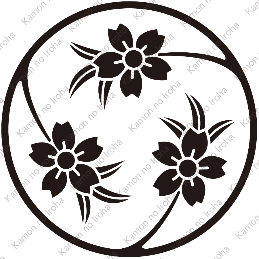 葉付き三つ桜の丸紋