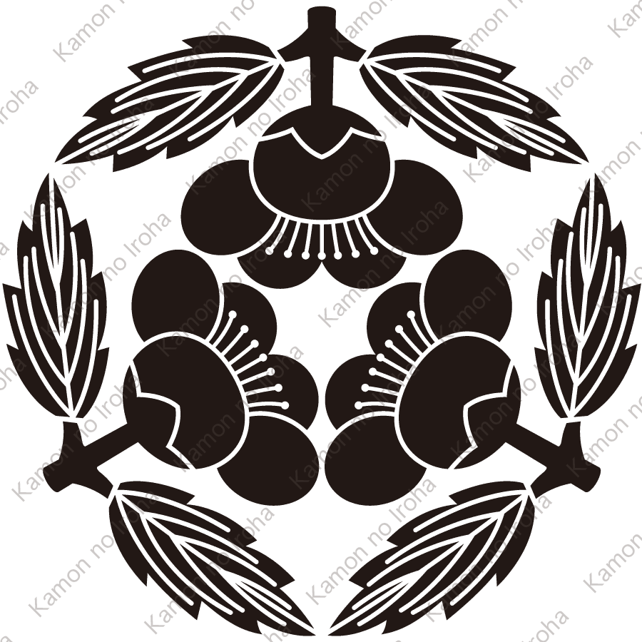 葉付き三つ横見梅紋