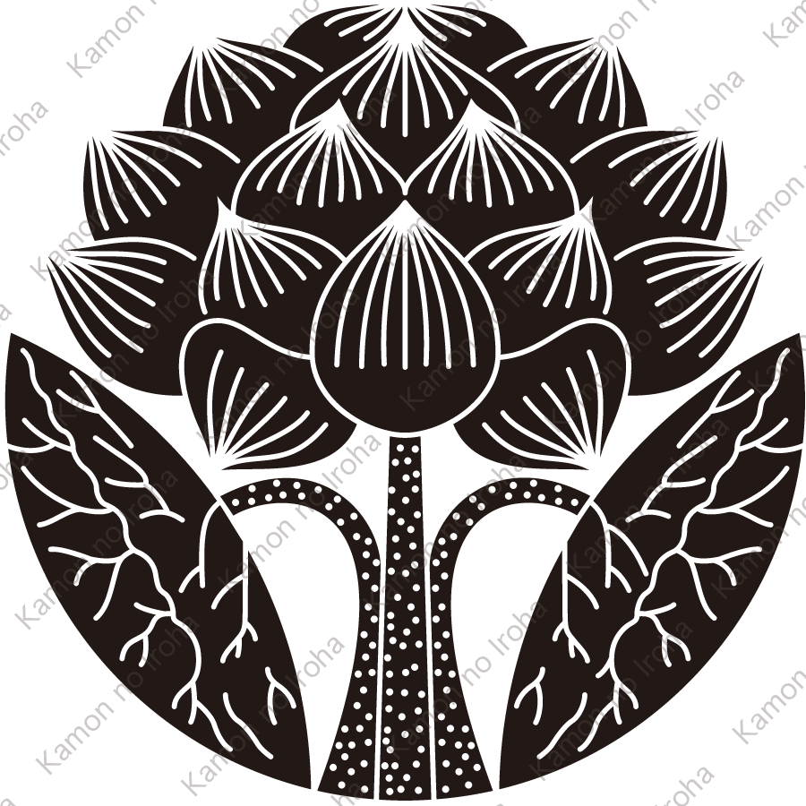 葉付き立ち蓮の花紋