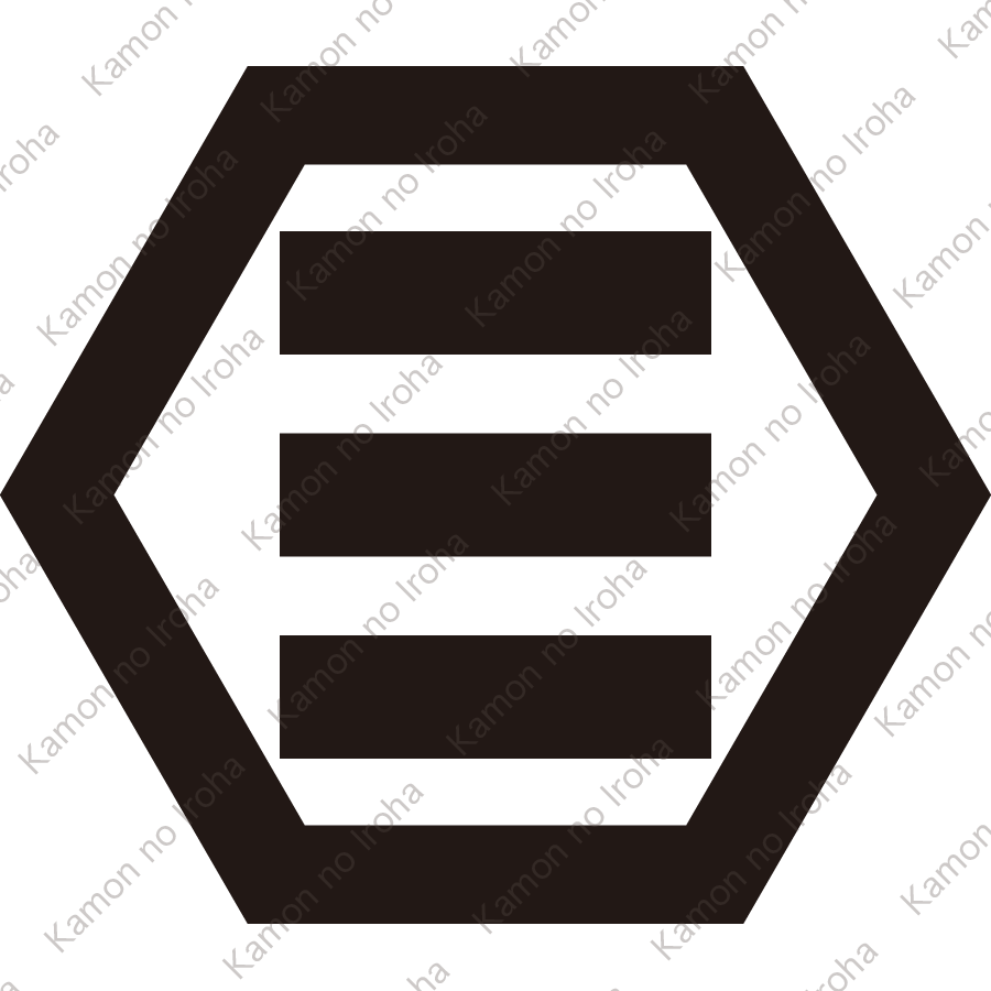 平六角に三つ引き紋