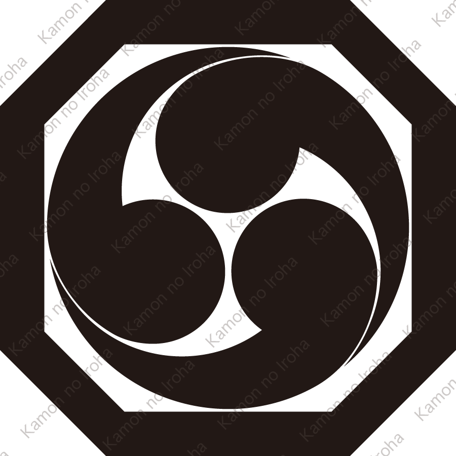 平隅切り角に右三つ巴紋