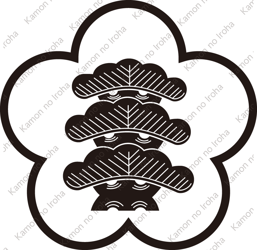 糸梅輪に三つ笠松紋