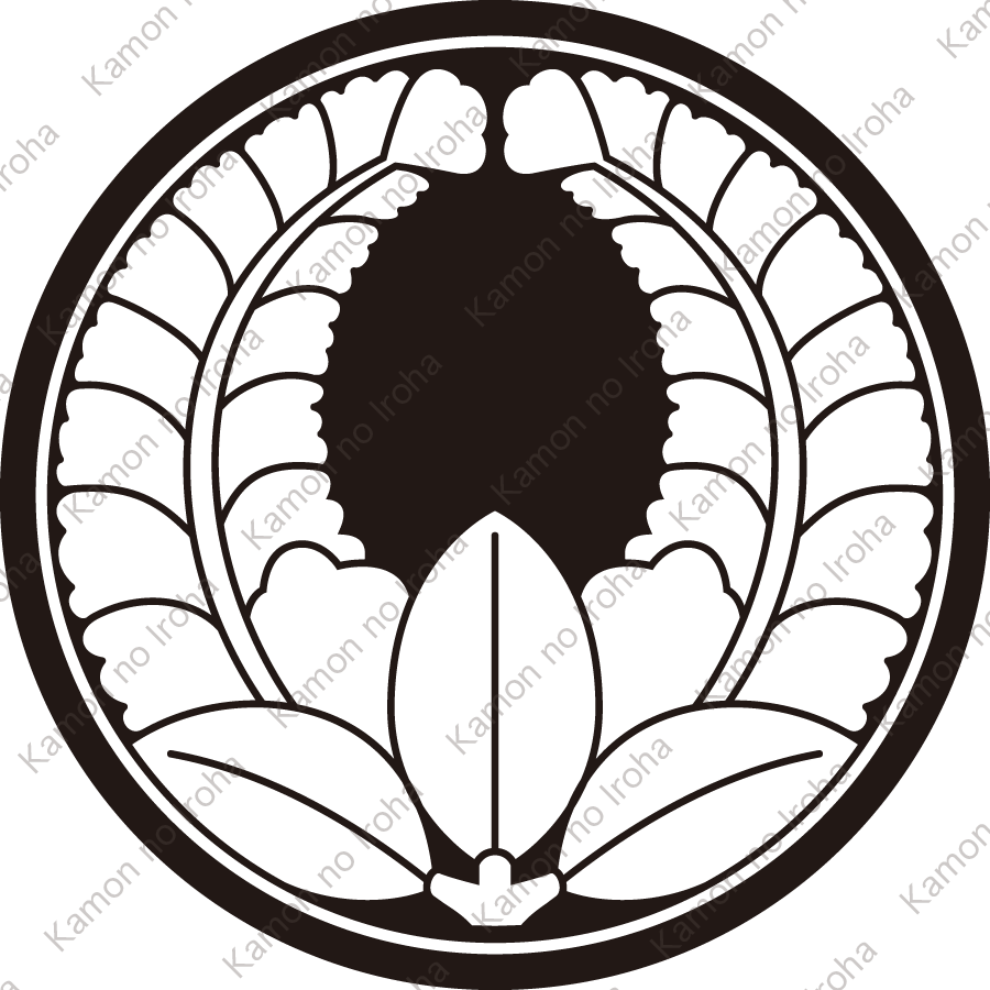 糸輪に石持ち地抜き上り藤紋