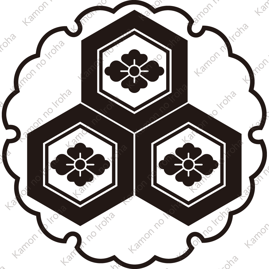 糸雪輪に三つ盛り亀甲に花菱紋