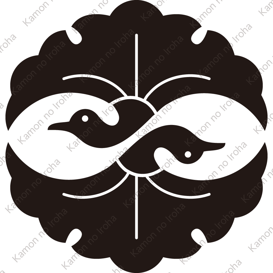 上下対い銀杏鶴紋