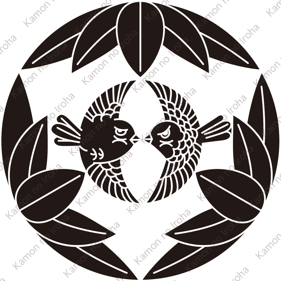 十五枚笹に対い雀紋