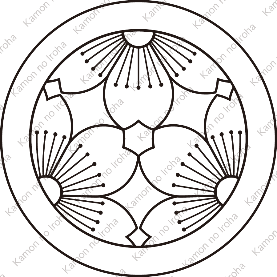 陰丸に三つ割り向う山桜紋