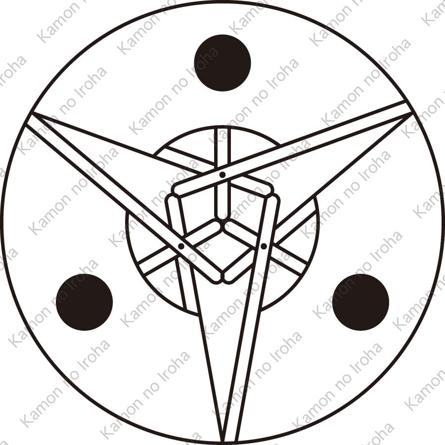 陰三つ日の丸三本骨扇紋