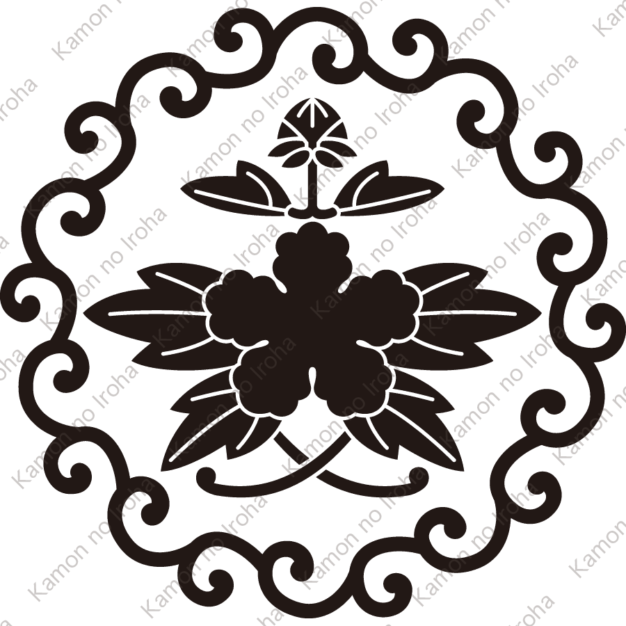 唐草輪に利休牡丹紋