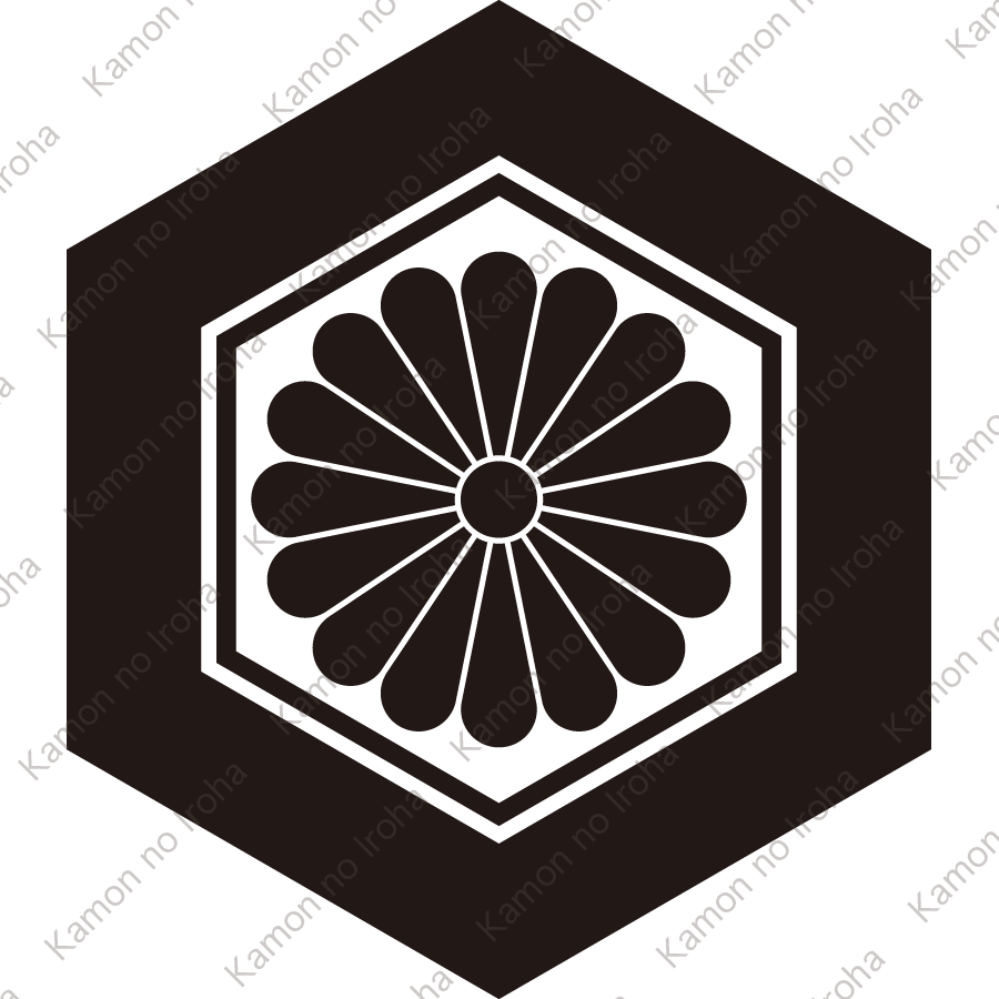 亀甲に十六葉菊紋