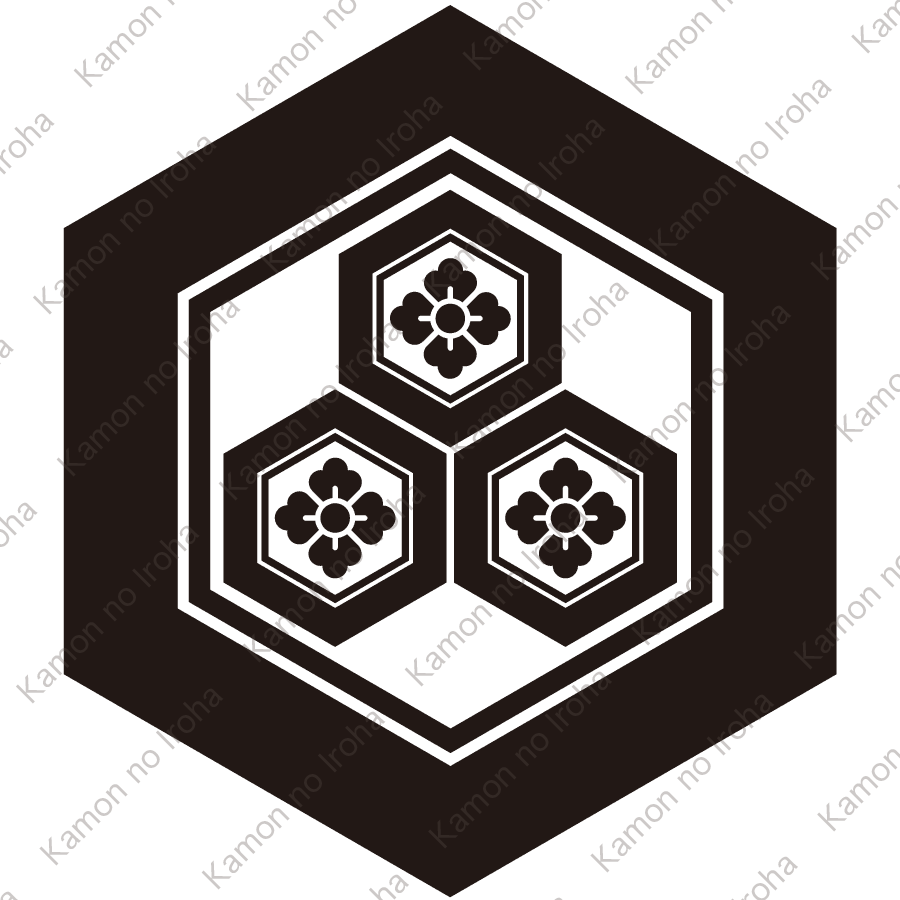 亀甲に三つ盛り亀甲に花菱紋