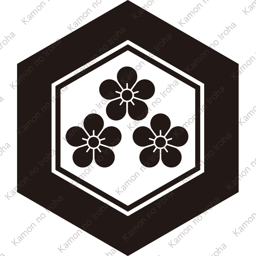 亀甲に三つ盛り梅紋