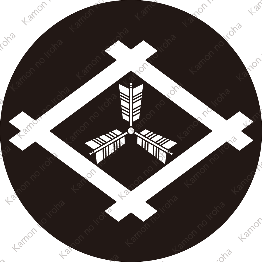 石持ち地抜き井桁に三つ矢紋