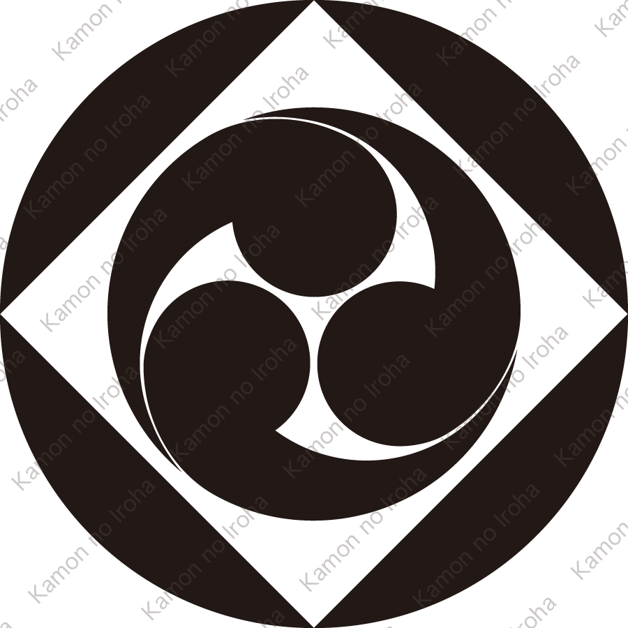 石持ち地抜き角に左三つ巴紋