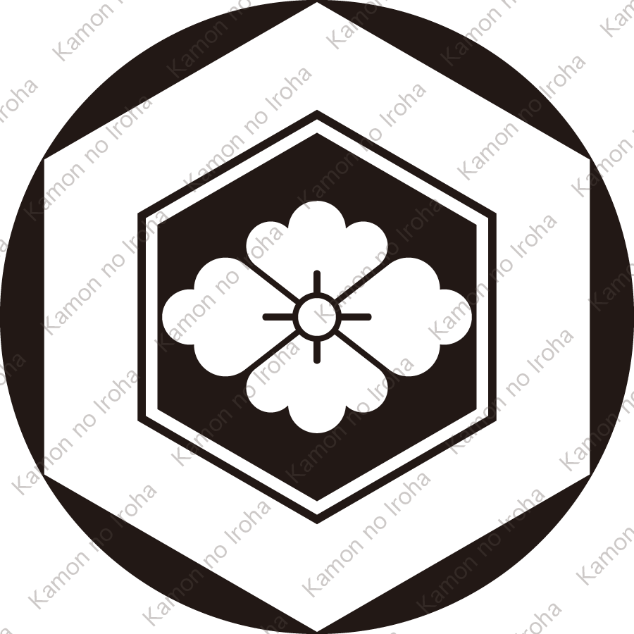 石持ち地抜き亀甲に花菱紋
