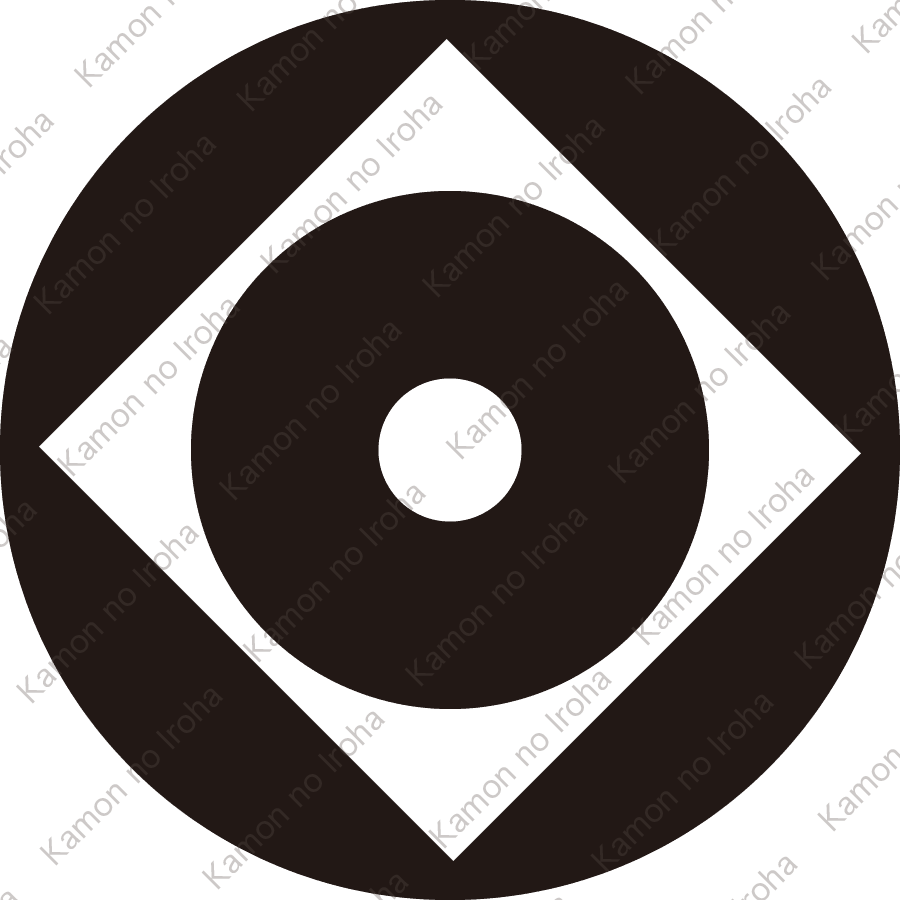 石持ち地抜き隅立て角に蛇の目紋