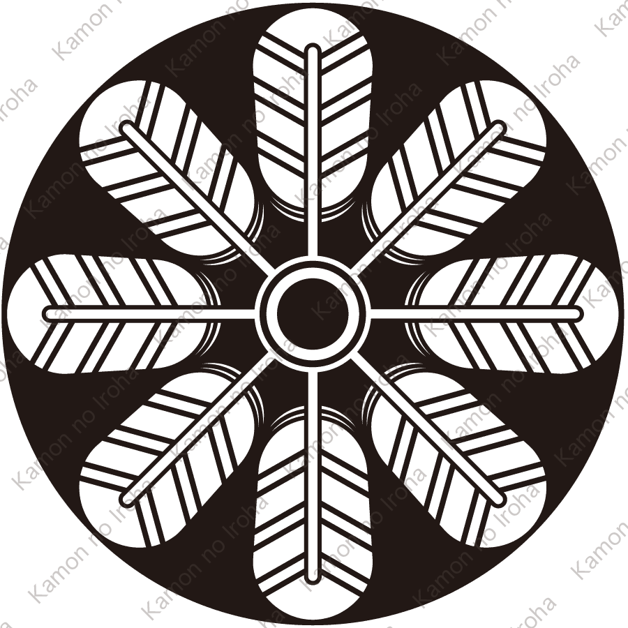 石持ち地抜き八つ鷹の羽車紋