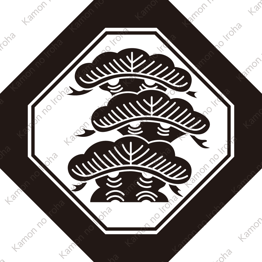 子持ち隅切り角に荒枝付き三階松紋