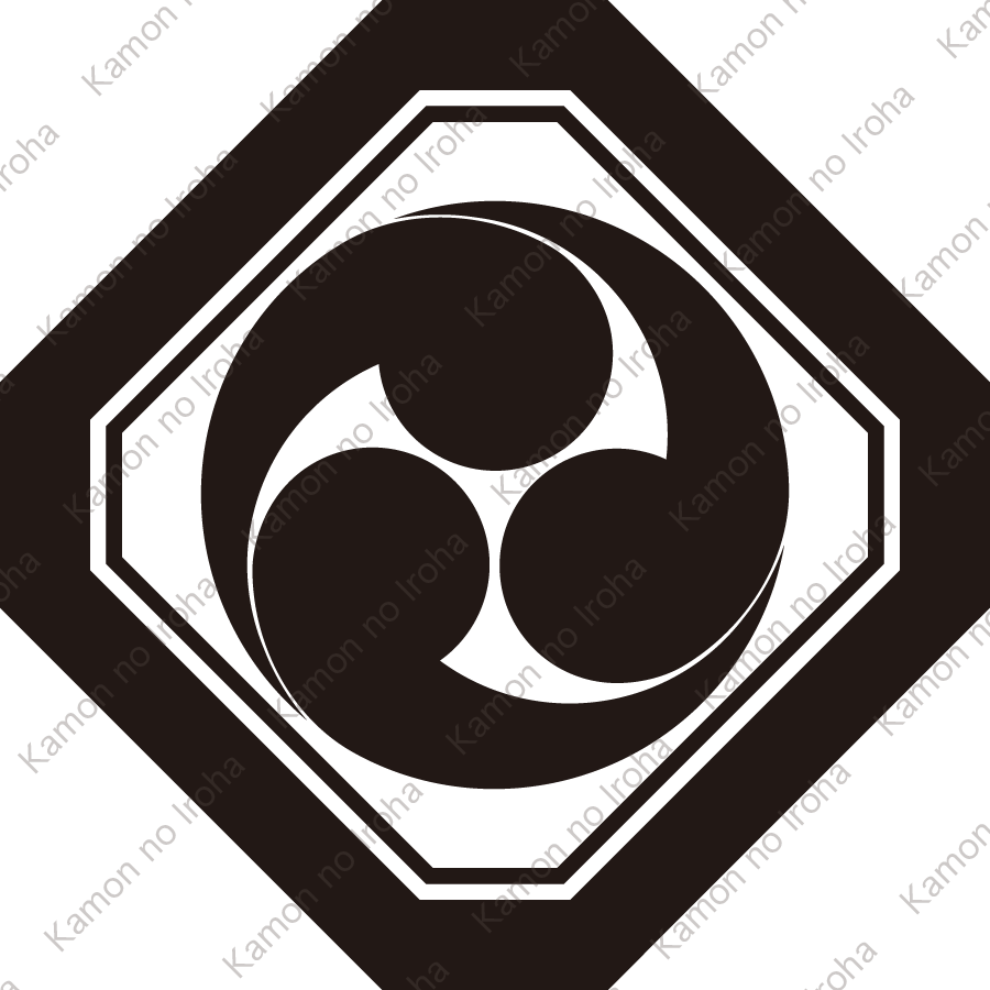 子持ち隅切り角に左三つ巴紋