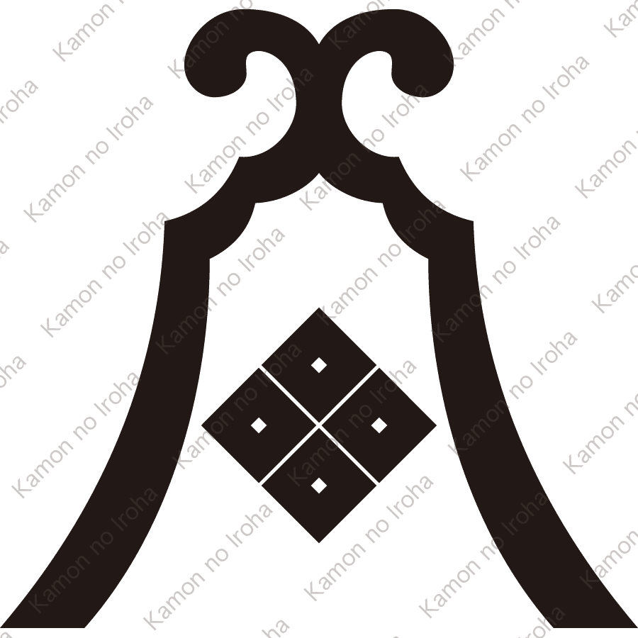 琴柱に隅立て四つ目紋