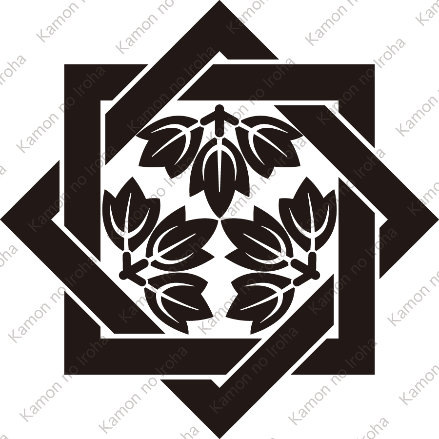 組み合い角に頭合せ九枚牡丹葉紋