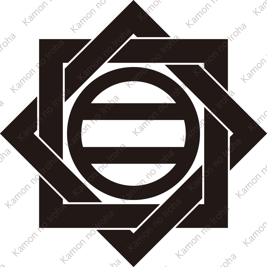 組み合い角に丸に二つ引き紋