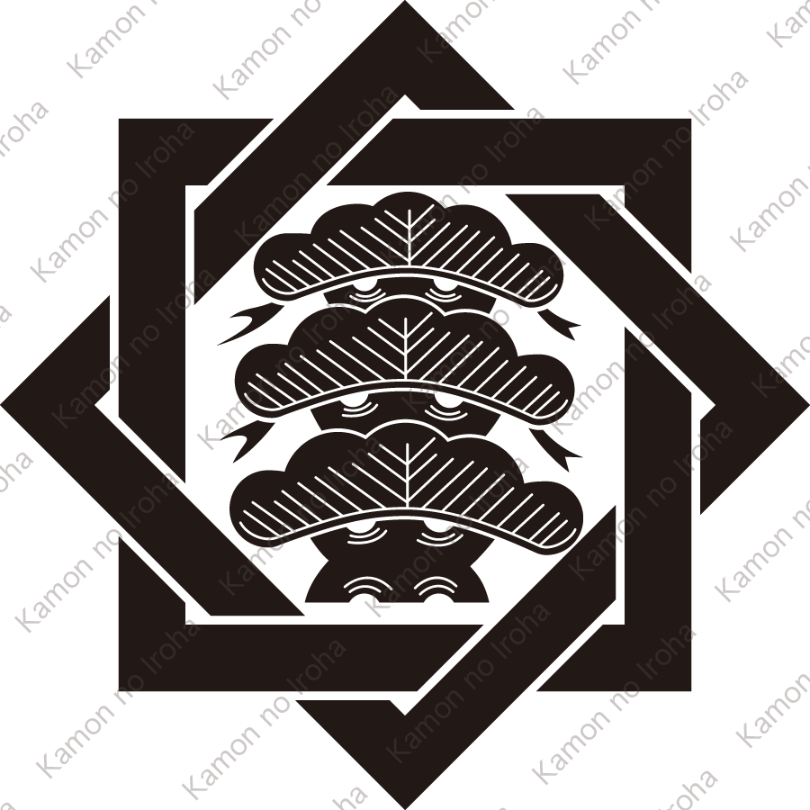 組み合い角に三つ笠松紋