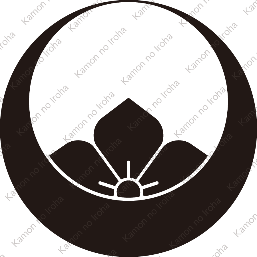 真向い月に覗き桔梗紋