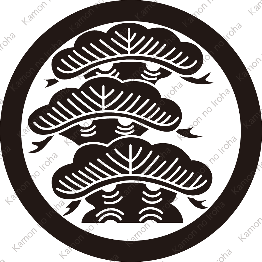 丸に荒枝付き左三階松紋