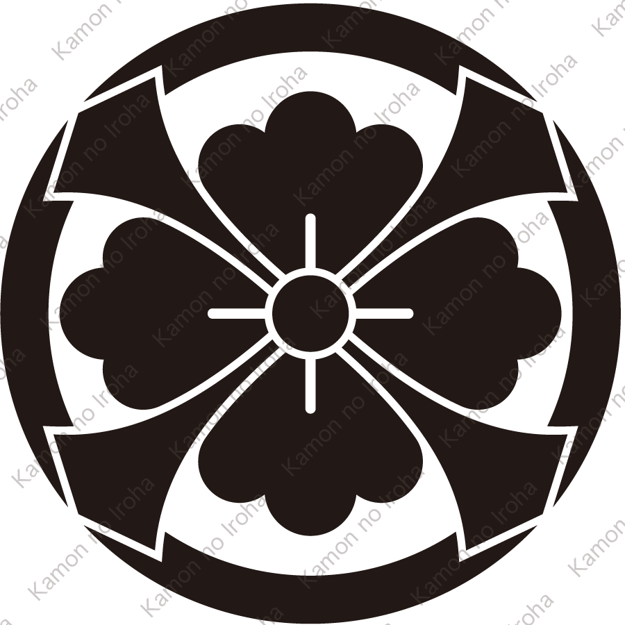 丸に出剣花角紋