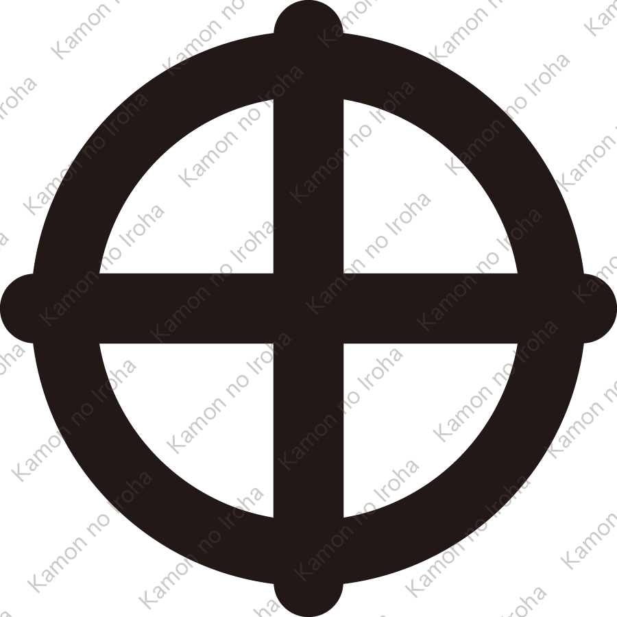 丸に出丸十字久留子紋