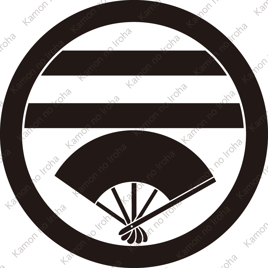 丸に二つ引きに扇紋