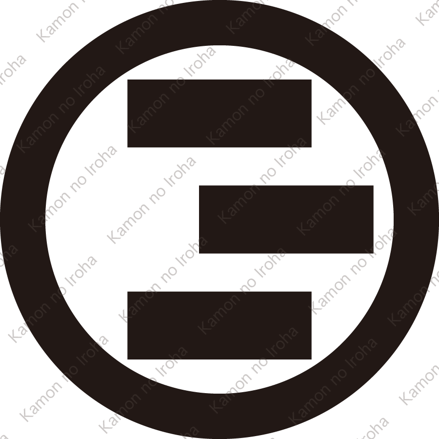 丸に不揃い三つ引き（２）紋