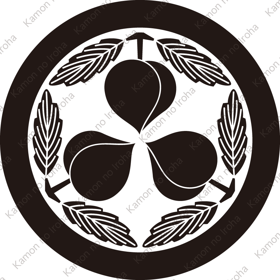 丸に葉付き三つ桃紋