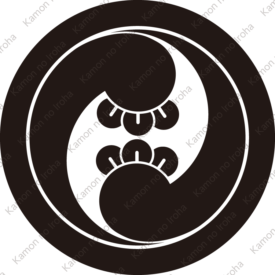 丸に左二つ丁子巴紋