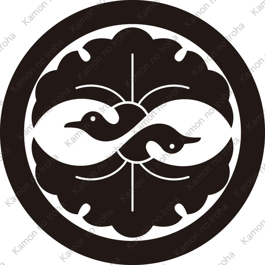 丸に上下対い銀杏鶴紋