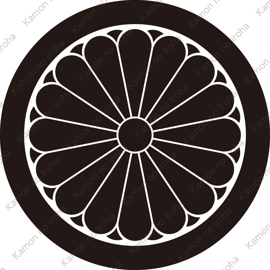 丸に十六葉八重菊紋