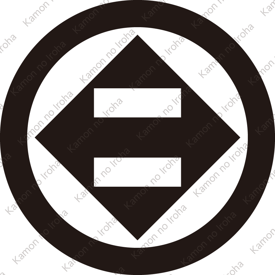 丸に角地抜き二つ引き紋