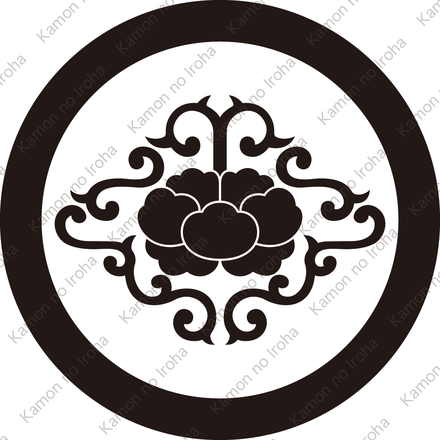 丸に唐草牡丹菱紋