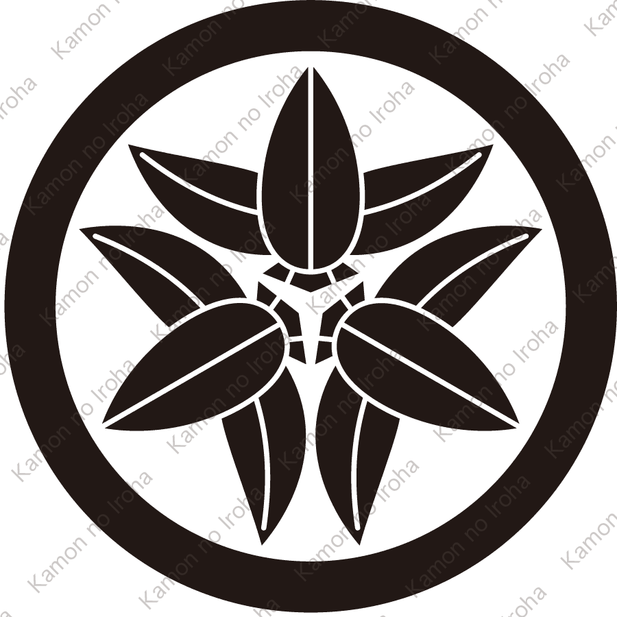 丸に頭合せ九枚篠笹紋