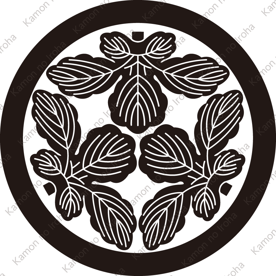 丸に頭合せ三つ梶の葉紋